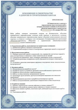 Приложение к свидетельству о допуске к строительным работам Дмитров СРО в строительстве